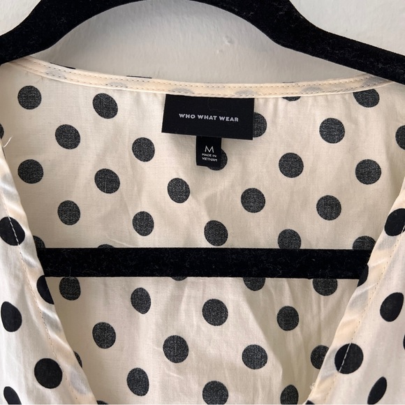 Like New Who What Wear Cream Polka Dot Tie Blouse, Puff Sleeves, size: M - Picture 2 of 8